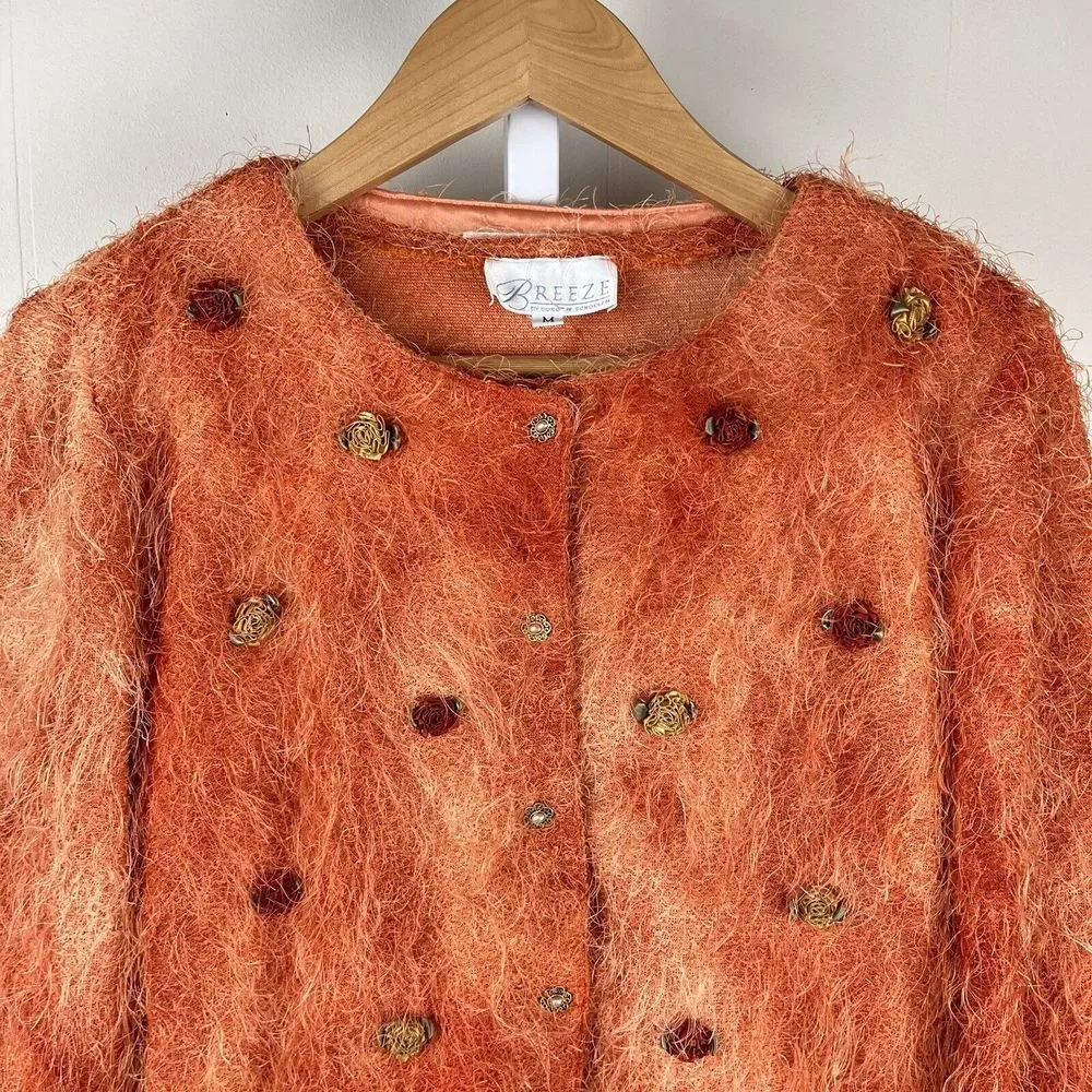 Vintage Breeze by Dorothy Schoelen Orange Rosette Cardigan & Shell Set Medium - Picture 1 of 9